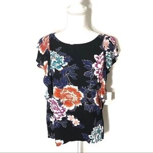 14th & Union Cascade Print Top NWT SP Women’s Small Petite Black Blue